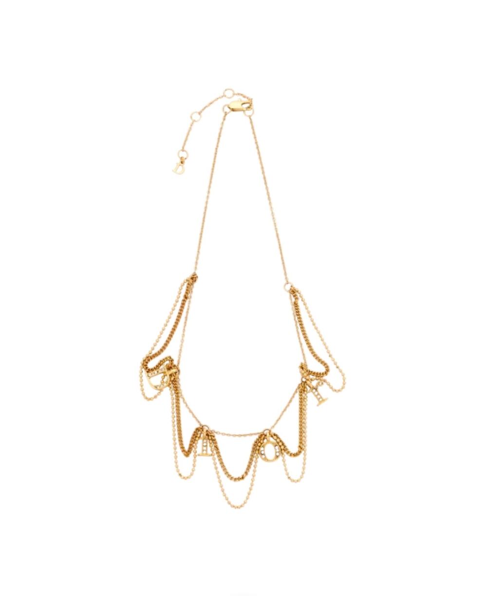 Christian Dior Gold Layered Chain Link Spellout Charm Logo Choker Necklace